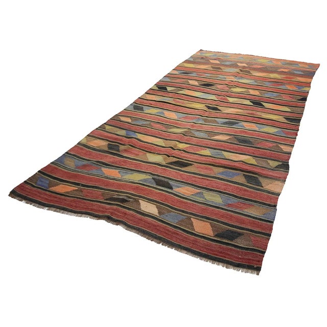 Boho Chic Vintage Turkish Wool Kilim Rug For Sale - Image 3 of 7
