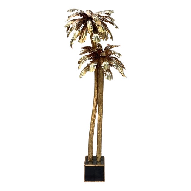 Palm Trees Floor Lamp in Gilt Brass by Christian Techoueyres for Maison Jansen, France, 1970s For Sale