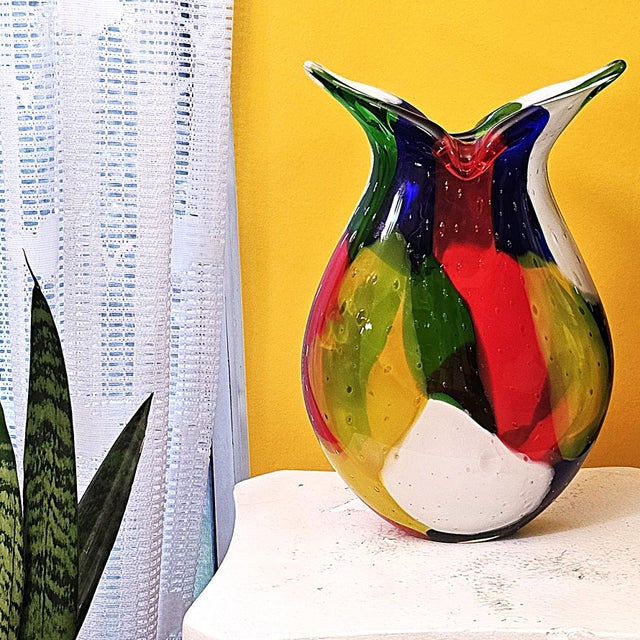Murano‑Style Multicolored Hand‑Blown Art Glass Vase, 13" For Sale - Image 9 of 18