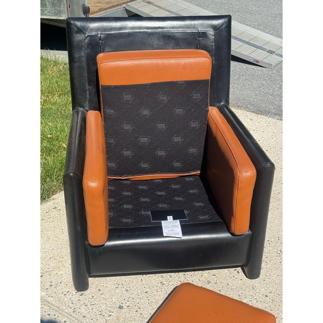 Vintage Roche Bobois Leather Chair & Ottoman For Sale - Image 6 of 11