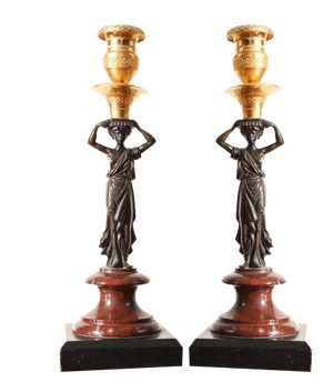 Grand Tour Candelabras Marble Bronze Maiden, 1840s, Set of 2