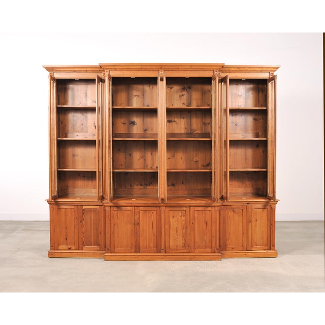 French Provincial French Provincial Pine Library Bibliotheque Bookcase 10 Ft For Sale - Image 3 of 18
