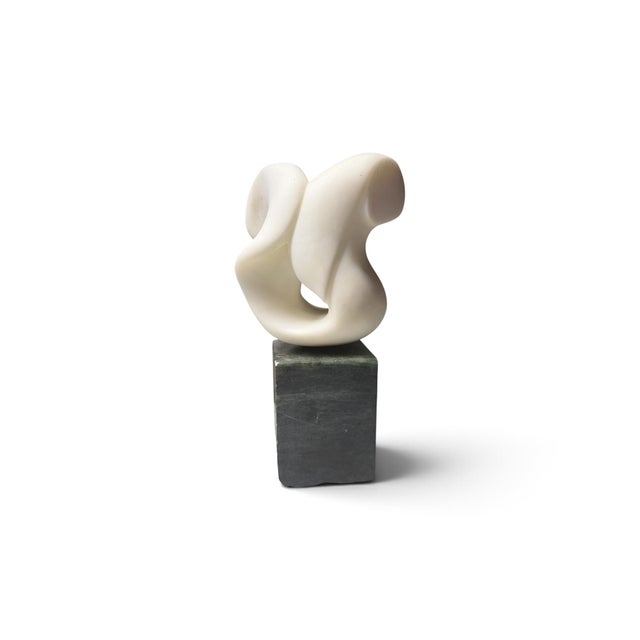Contemporary Signed Alain Prevost Modernist Abstract Carved Stone Sculpture on Black Stone Base For Sale - Image 3 of 7