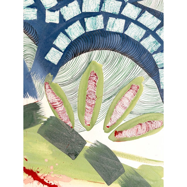 Barbara Beck 1988 Abstract Watercolor Painting on Paper Titled Bridging Blue - Signed/Dated/Unframed For Sale - Image 9 of 10