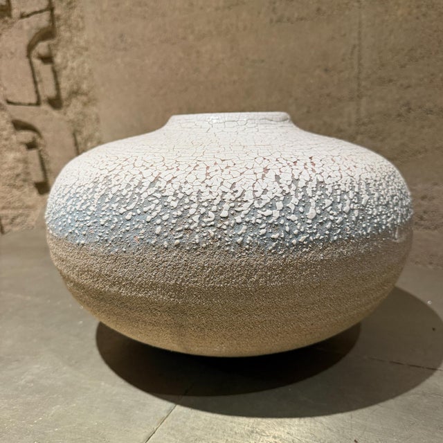 Handcrafted Ceramic Vase Vessel Textured Crawl or "Crackle" Glaze For Sale In San Diego - Image 6 of 10
