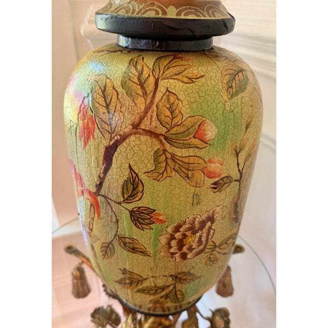 Large Hand-Painted Crackle Finish Lidded Decorative Ginger Jar With Pineapple Motif For Sale - Image 4 of 13