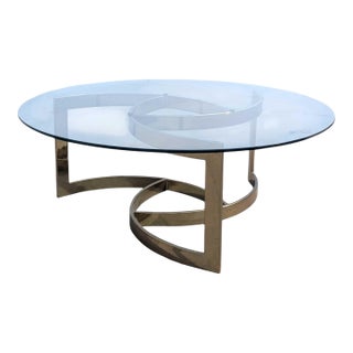 Mid 20th Century Brass and Glass Interlocking Geometric Coffee Table For Sale
