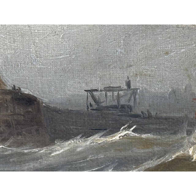 Wood Antique Victorian Marine Oil Painting of the River Tyne, Steam Tug Leaving Newcastle, by John Davison Liddell, c.1890 For Sale - Image 7 of 18
