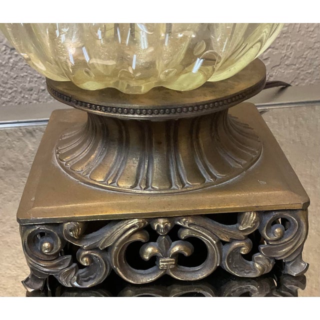 Mid 20th Century Stunning Pair of Murano Glass Lamps W/ Venetian Shades - a Pair For Sale In Little Rock - Image 6 of 15