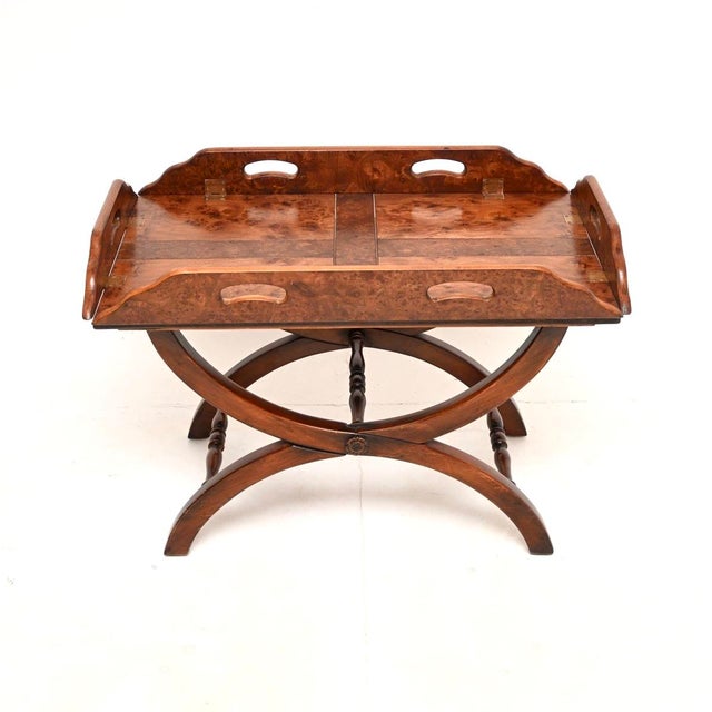 Hollywood Regency Burr Elm Butler's Tray Top Coffee Table, 1930s For Sale - Image 3 of 11