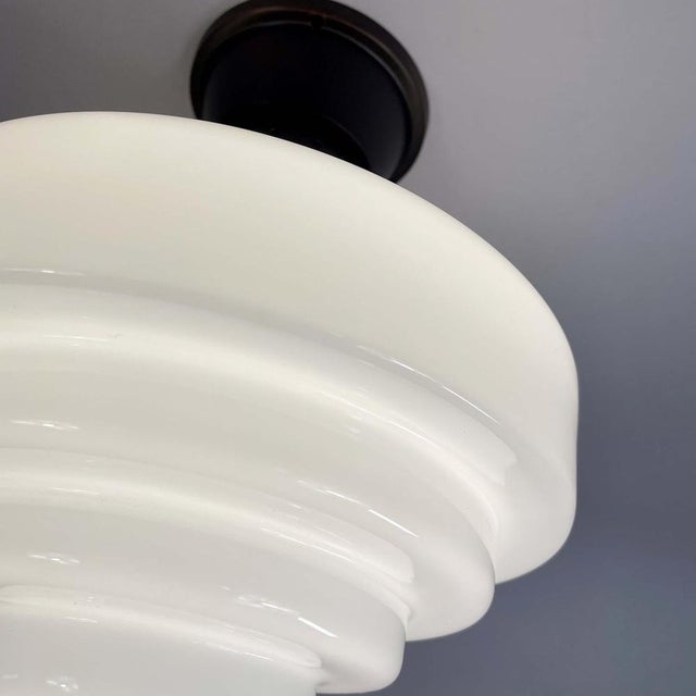 Swedish Opaline Glass & Burnished Copper Flush Mount, 1940s For Sale - Image 10 of 16