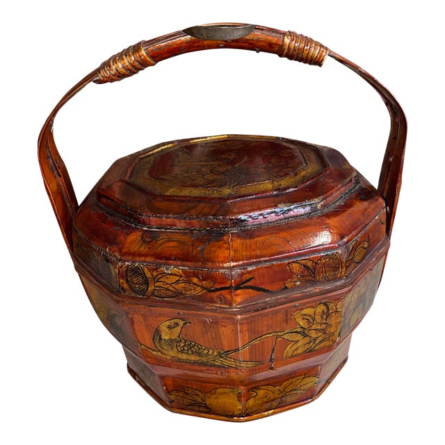 Antique Chinese Lacquered Basket For Sale