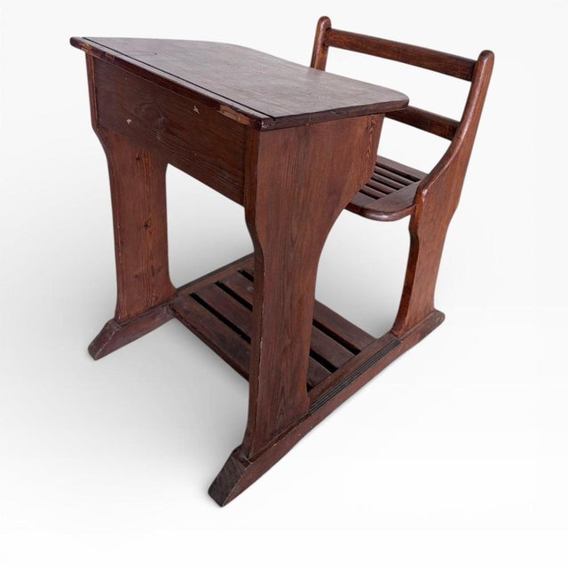 Antique Pine School Desk with Attached Bench For Sale - Image 6 of 10