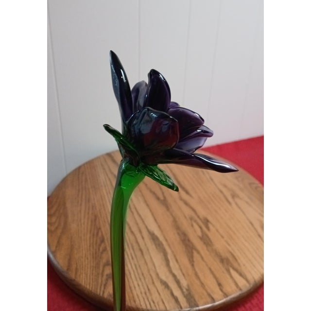 Vintage Murano. Amethyst Vase W/Emerald Vine Wrap Around Vase, With Matching Flowers For Sale - Image 11 of 12