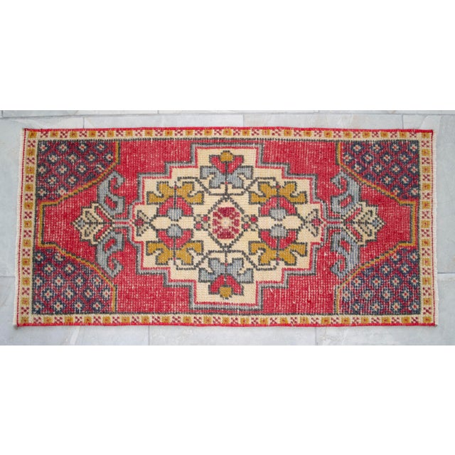 Hand Knotted Low Pile Turkish Small Rug Entry Decor, Bath Mat - 19'' X 38'' For Sale - Image 11 of 14