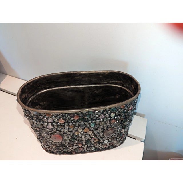 Indian 90's Bejeweled Oval Bucket/Wine Chiller For Sale - Image 3 of 10