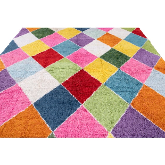 Pink 21st Century Modern Moroccan-Style Wool Rug For Sale - Image 8 of 13