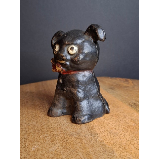 Hubley Manufacturing Company Rare Black Colorway Antique Hubley Cast Iron Fido Dog Still Bank 1904 Orig Paint For Sale - Image 4 of 18