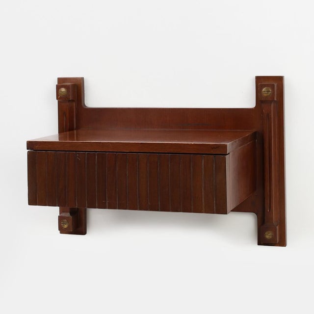 Mid-Century Wall-Mounted Console in Wood with Brass Details, Italy, 1960s For Sale - Image 11 of 11