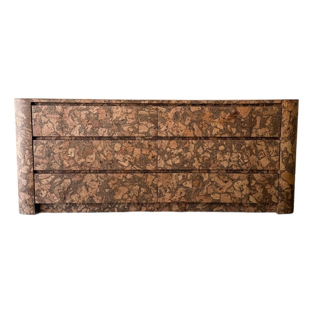 Vintage Mid Century Modern Rounded Edge Cork Dresser Burlwood 70s 80s For Sale