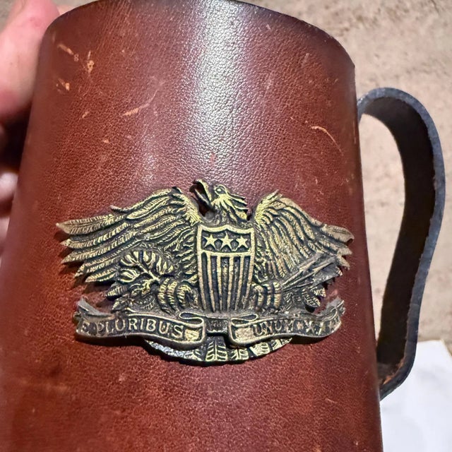 Vintage Leather Bound Cup Holder Tankard Stein Real Hide England For Sale - Image 10 of 11