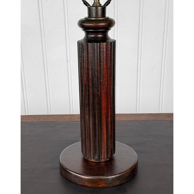 Antique Arts & Crafts Slag Glass Oak Table Lamp For Sale - Image 11 of 12