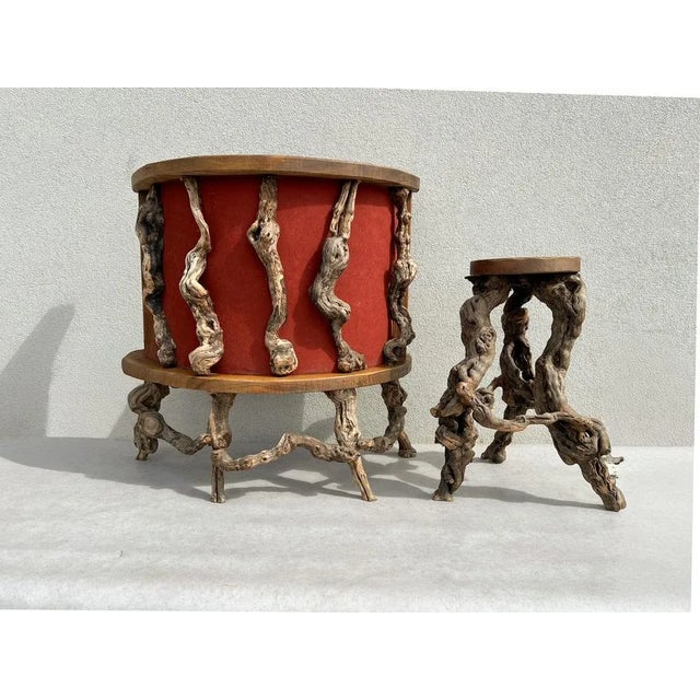 Mid-Century Modern Vintage Grape Vine Wood Branch Bar with Stool, 1960s, Set of 2 For Sale - Image 3 of 18