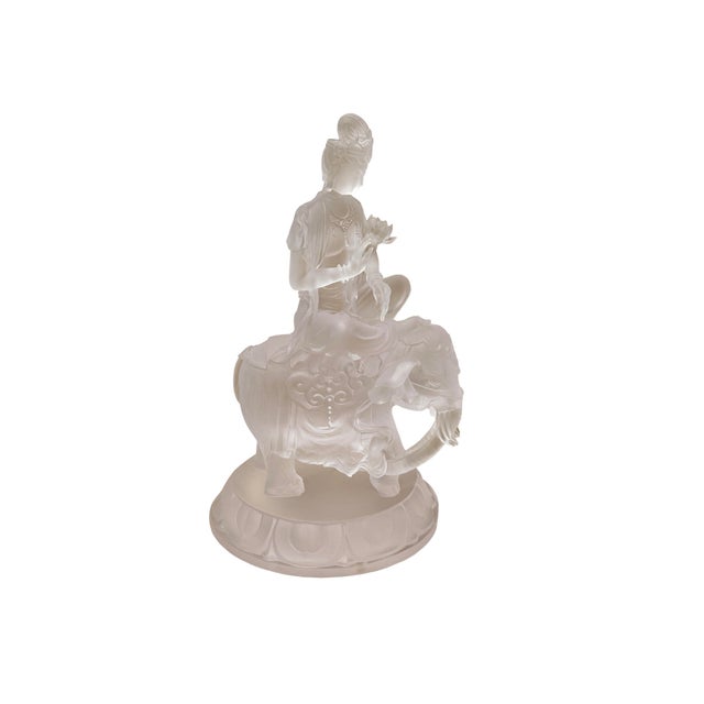 White Crystal Glass Liuli Pate-De-Verre Kwan Yin Bodhisattva on Elephant Statue For Sale In San Francisco - Image 6 of 13