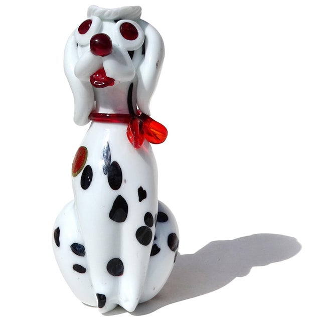 Late 20th Century Vintage Murano Dalmatian Puppy Dog With Red Scarf and Label Italian Art Glass Figurine Sculpture For Sale - Image 5 of 10