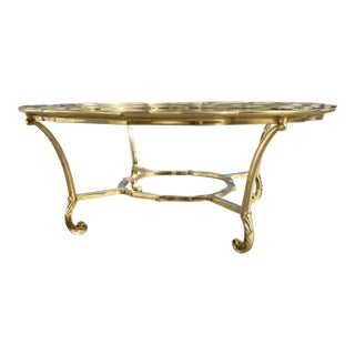 Scalloped Brass & Glass Coffee Table Manner of Labarge Italy For Sale