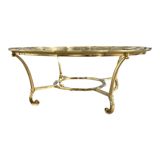 Scalloped Brass & Glass Coffee Table Manner of Labarge Italy For Sale