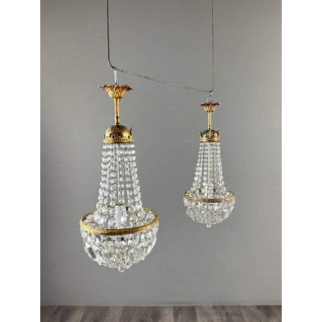 Gold Late 19th Century Bronze and Crystal Chandeliers, Set of 2 For Sale - Image 8 of 12