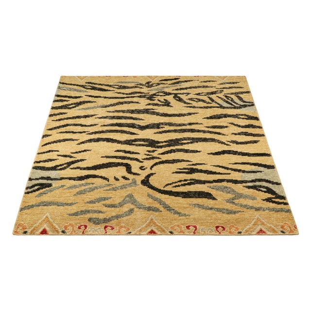 2010s Rug & Kilim’s Distressed Square Tiger Skin Rug in Gold, Black and Gray Tones For Sale - Image 5 of 7