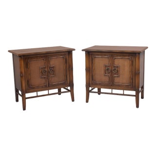 1970s Pair of Broyhill Faux Bamboo Nightstands For Sale