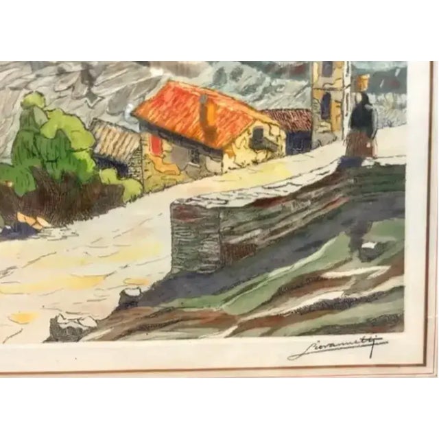 Wood Mid Century Colored Lithograph in Silver Gilt Frame, Signed by Italian Artist Raimondo Giovanettii, Signed For Sale - Image 7 of 8
