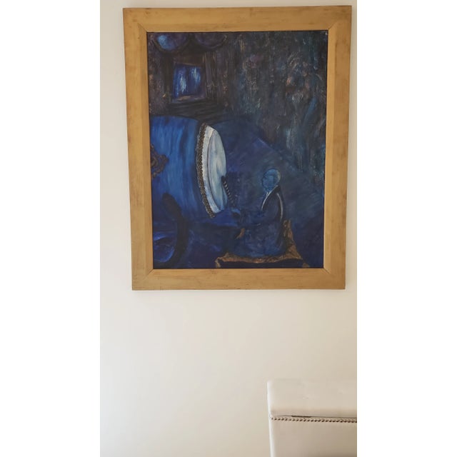 1990s Original Expressionist Oil Painting of a Monk Drumming in a Monastery, Framed For Sale - Image 12 of 12