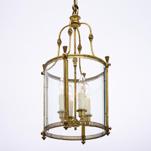 1920s French Antique, Louis XVI Style Lantern, Brass and Glass For Sale - Image 5 of 9
