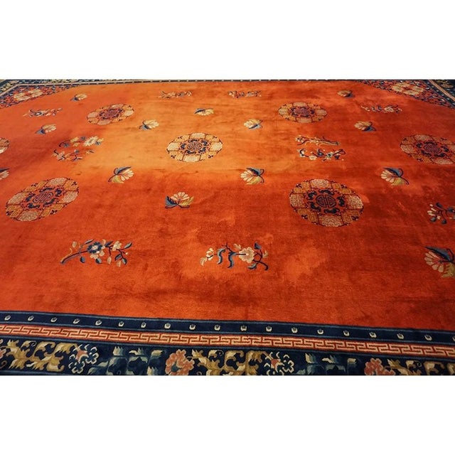 Art Deco 1980s Vintage Large Oversized Yellow Peking Chinese Allover Floral Modern Rug For Sale - Image 3 of 10