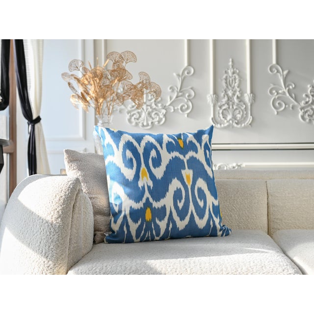 Traditional Blue Ikat Pillow Cover for Sale For Sale - Image 3 of 8