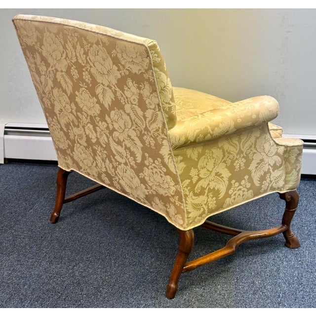 Wood Mid 20th Century Damask Upholstered Oversized Chair / Petite Settee For Sale - Image 7 of 12