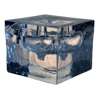 Brutalist Glass Block Cube Vase with Optical Interior, Germany, 1970s For Sale