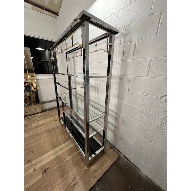 Mastercraft Vintage 1980s Mastercraft-Style Chrome, Brass & Glass Étagère For Sale - Image 4 of 10