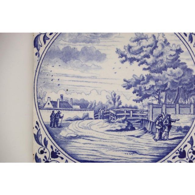 1900s, Antique Blue & White La Louvière Tile by Boch Freres For Sale - Image 4 of 8