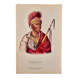 Not-Chi-Mi-Ne, an Ioway Chief: Original Hand-Colored McKenney & Hall Lithograph, 1848