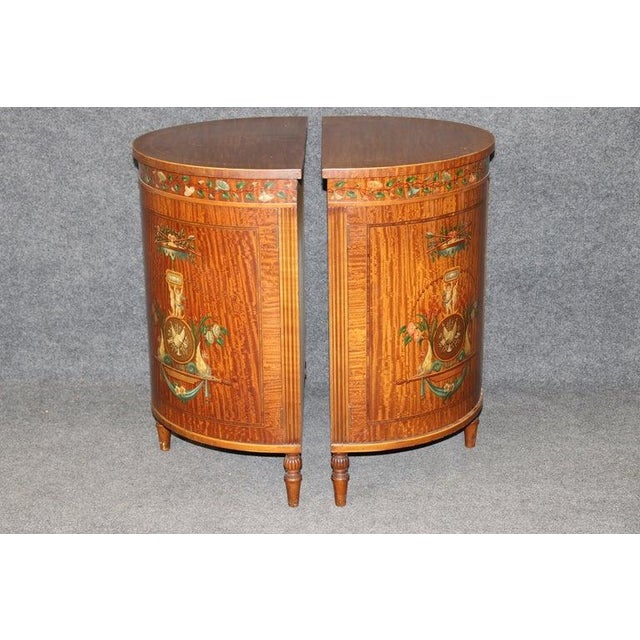 Clear All Fine Pair English Satinwood Adams Style With Paint Decoration 1920s Era Commodes For Sale - Image 9 of 16