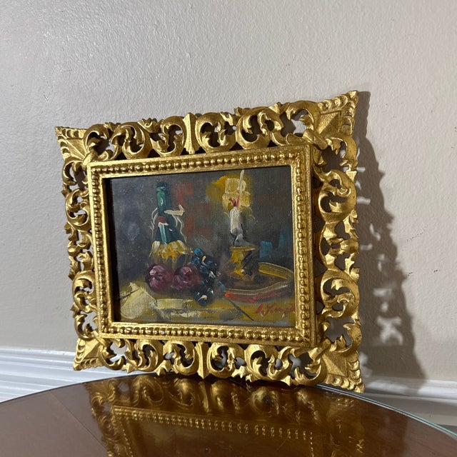 Vintage Italian Still Life Oil Painting Gold Ornate Frame Signed Original For Sale - Image 4 of 7
