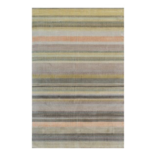 6x9 Louie Ophelia Beige Stripe Modern Handmade Wool Carpet Rug For Sale