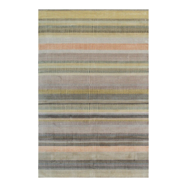6x9 Louie Ophelia Beige Stripe Modern Handmade Wool Carpet Rug For Sale