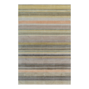 6x9 Louie Ophelia Beige Stripe Modern Handmade Wool Carpet Rug