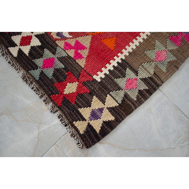 5x11 Turkish Rug, Handwoven Wool Kilim in Muted Red & Bright Orange, Eastern Anatolian Tribal Art, Rustic Farmhouse Decor For Sale - Image 10 of 16